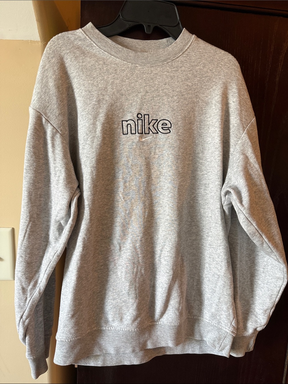 Nike Light Gray Crewneck Sweatshirt with Black Logo